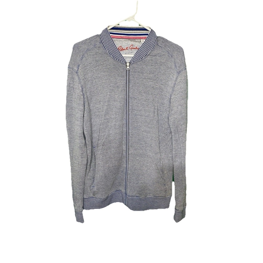Robert Graham Jacket Men Medium Blue Full Zip Striped Knit Cotton Classic Fit